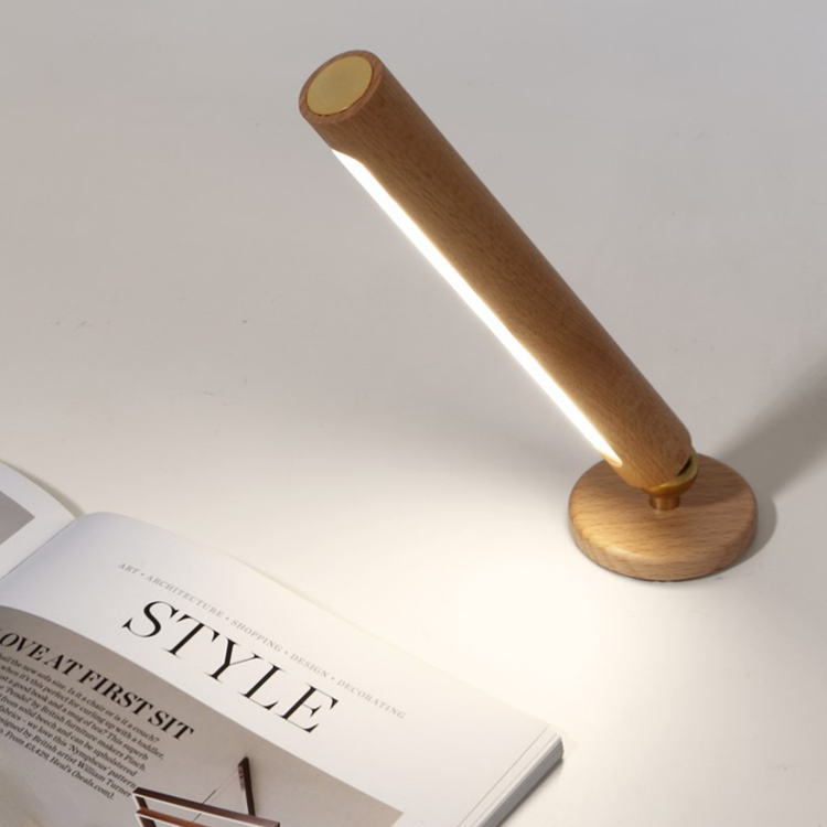 360° Rotatable Wooden LED Wall Lamp - Magnetic Detachable & Stepless Dimming Rechargeable Wall Light
